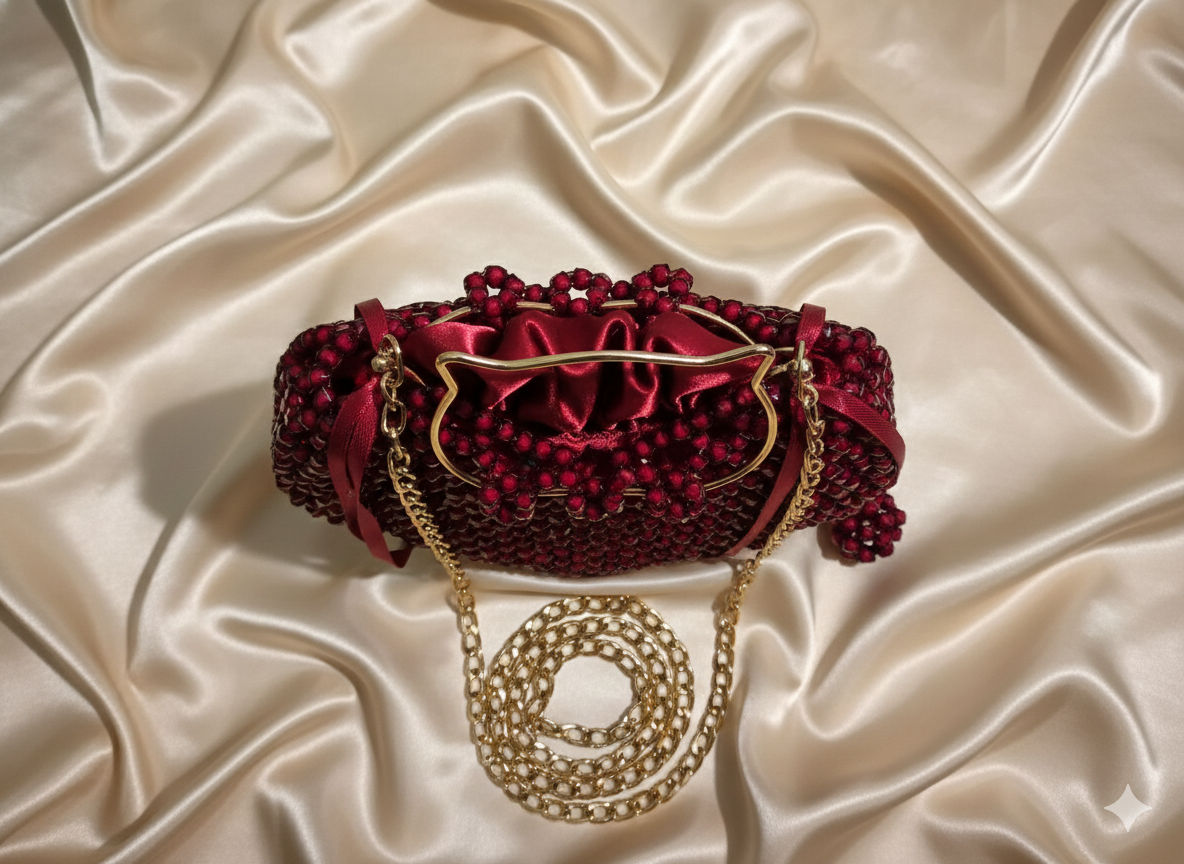 Luxury Red Crystal Heart Clutch with Whimsical Cat Handle