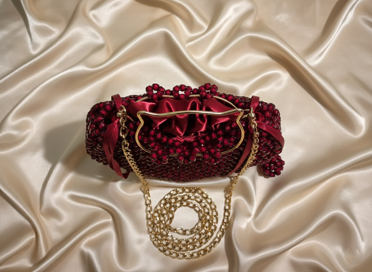 Luxury Red Crystal Heart Clutch with Whimsical Cat Handle