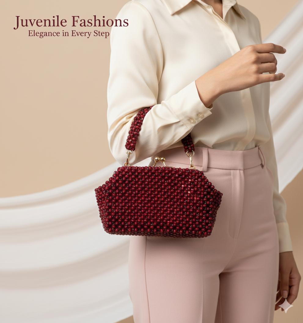 Ruby Glamour Beaded Evening Shoulder Bag  Detachable Chain Included