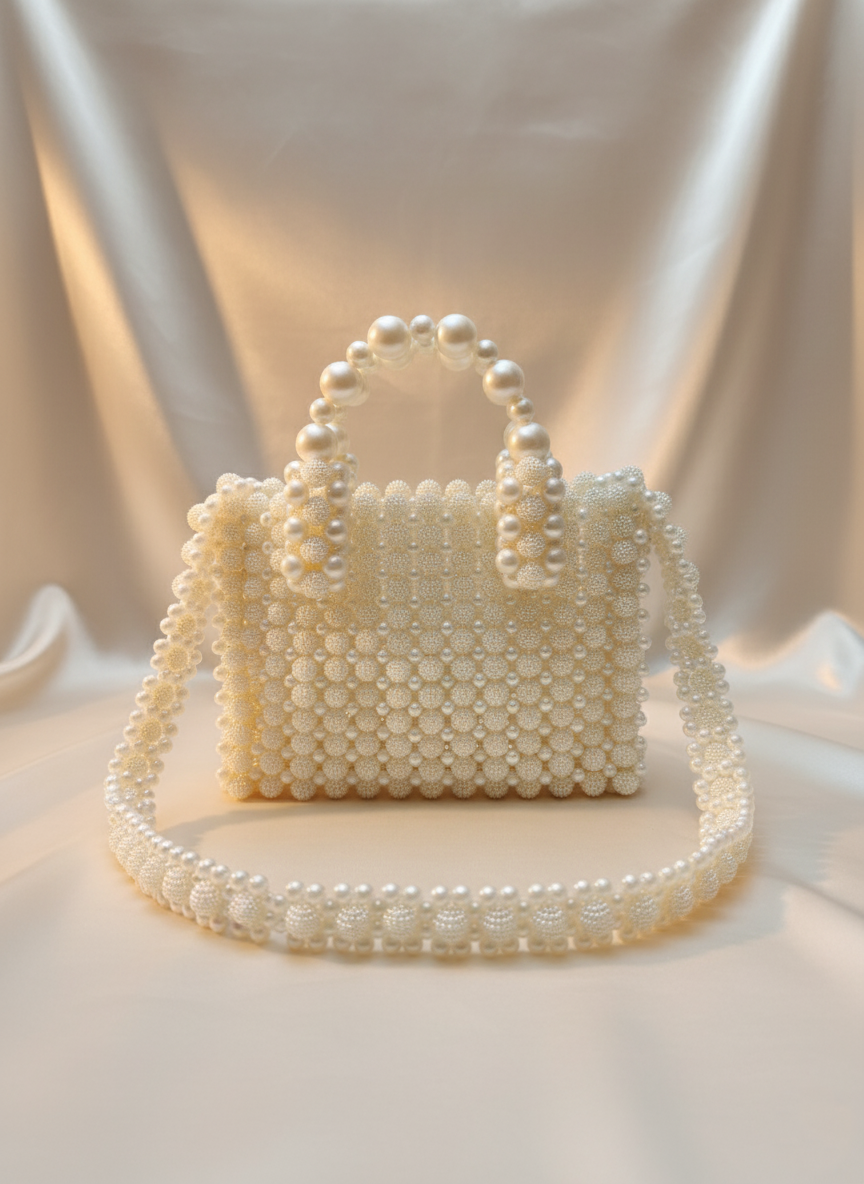 Luxe Pearl Beaded Handbag for Brides – Detachable Chain Included