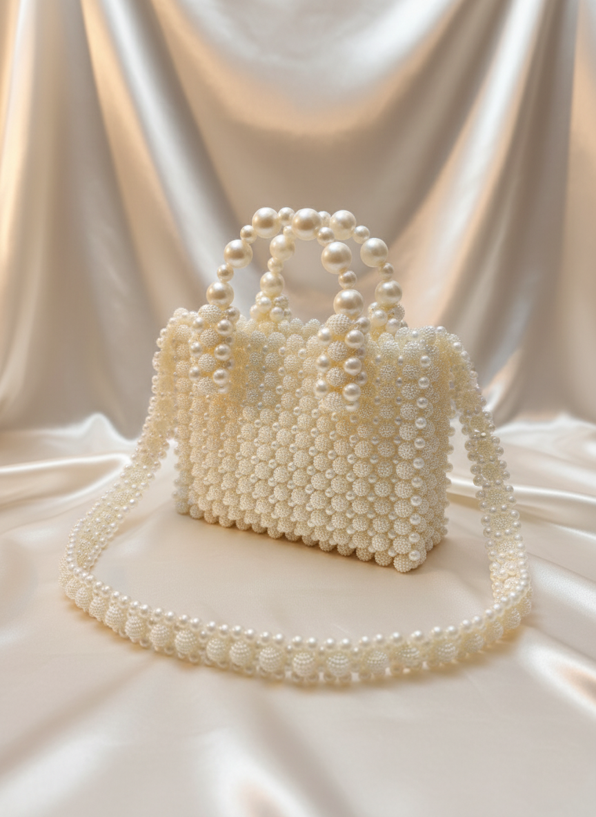 Luxe Pearl Beaded Handbag for Brides – Detachable Chain Included