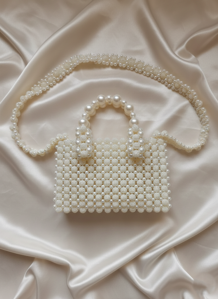 Luxe Pearl Beaded Handbag for Brides – Detachable Chain Included