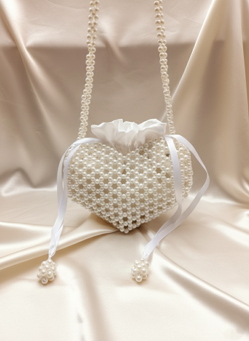 Elegant Pearl Heart Shaped Crossbody Bag