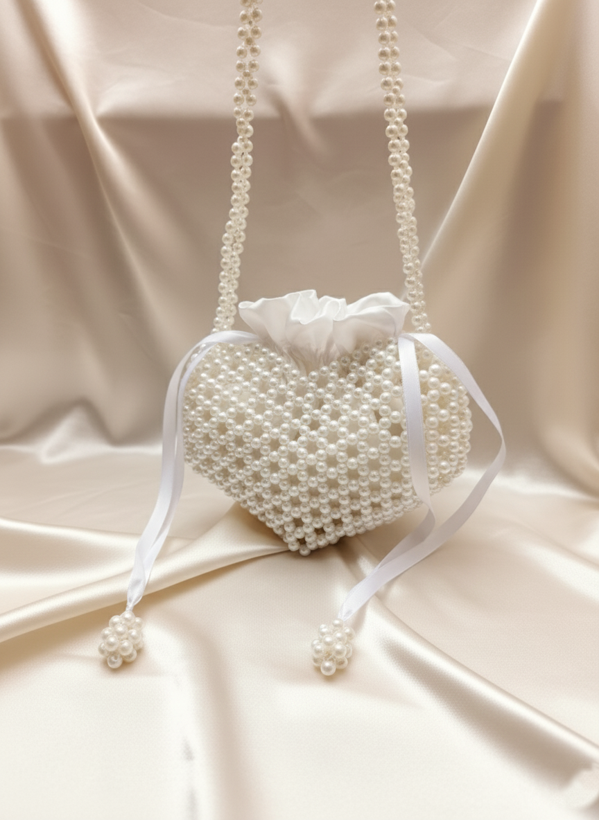 Elegant Pearl Heart Shaped Crossbody Bag