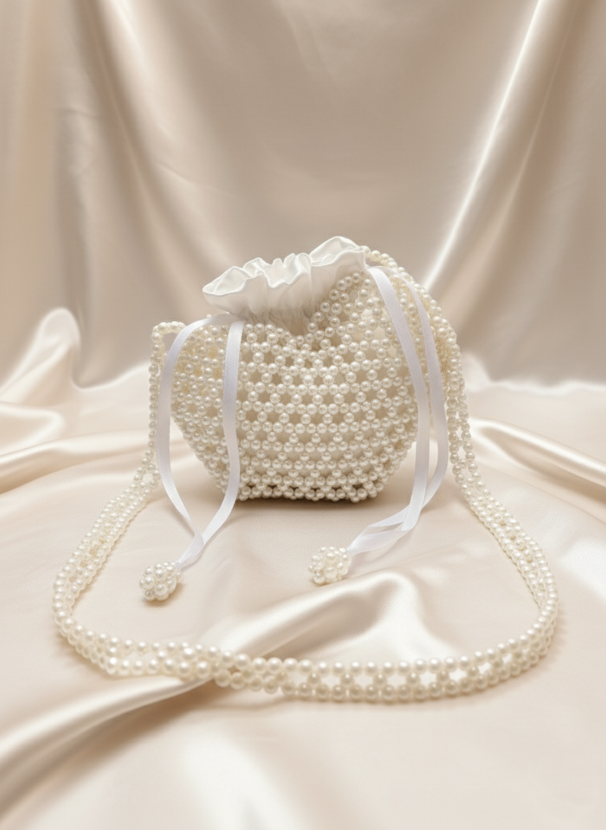 Elegant Pearl Heart Shaped Crossbody Bag