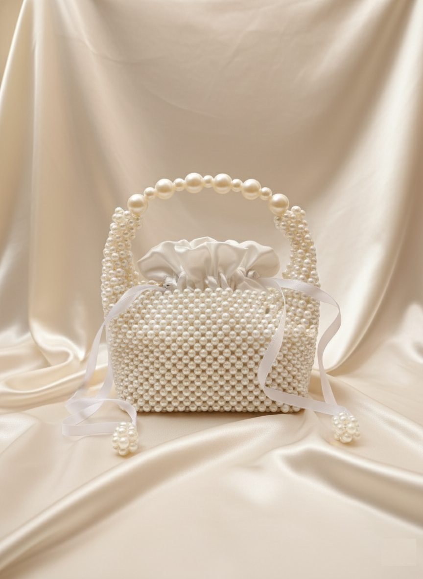 Bridal “Belle” Hand-Beaded Pearl Top-Handle Bag