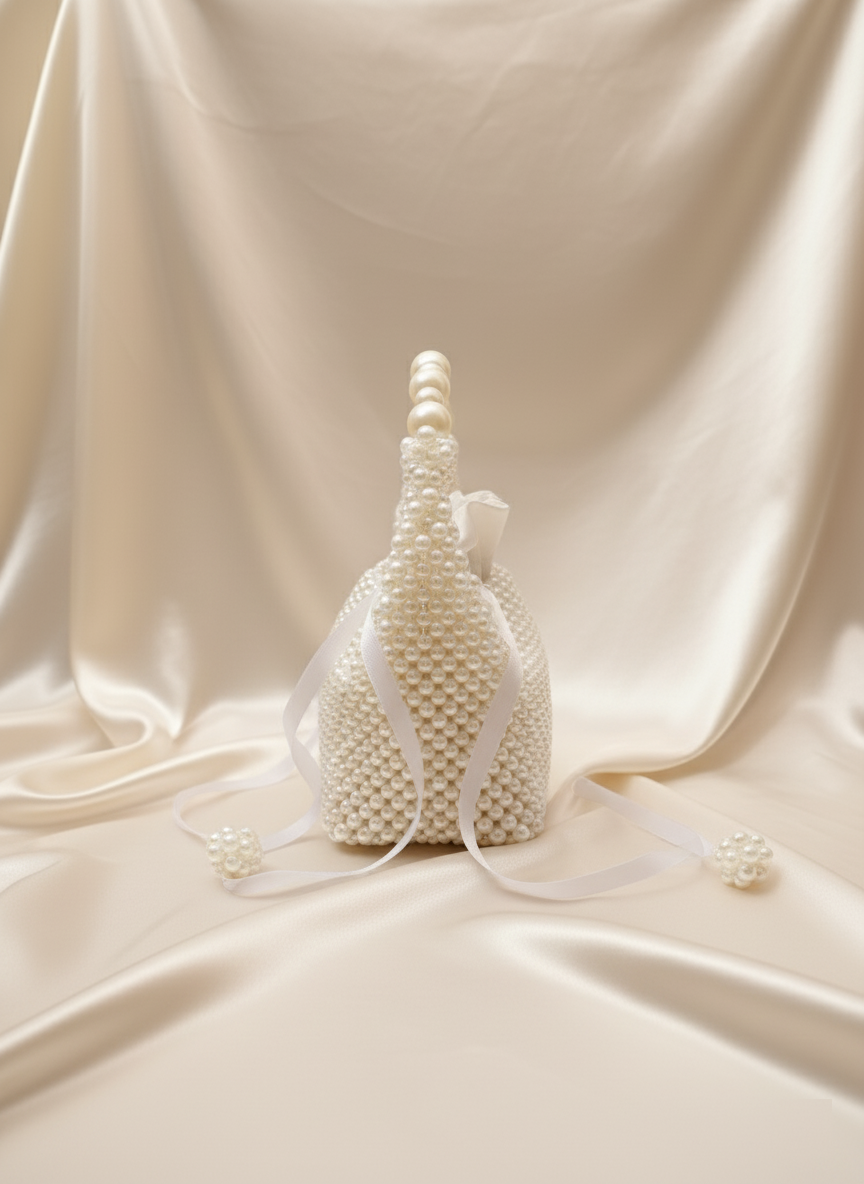 Bridal “Belle” Hand-Beaded Pearl Top-Handle Bag