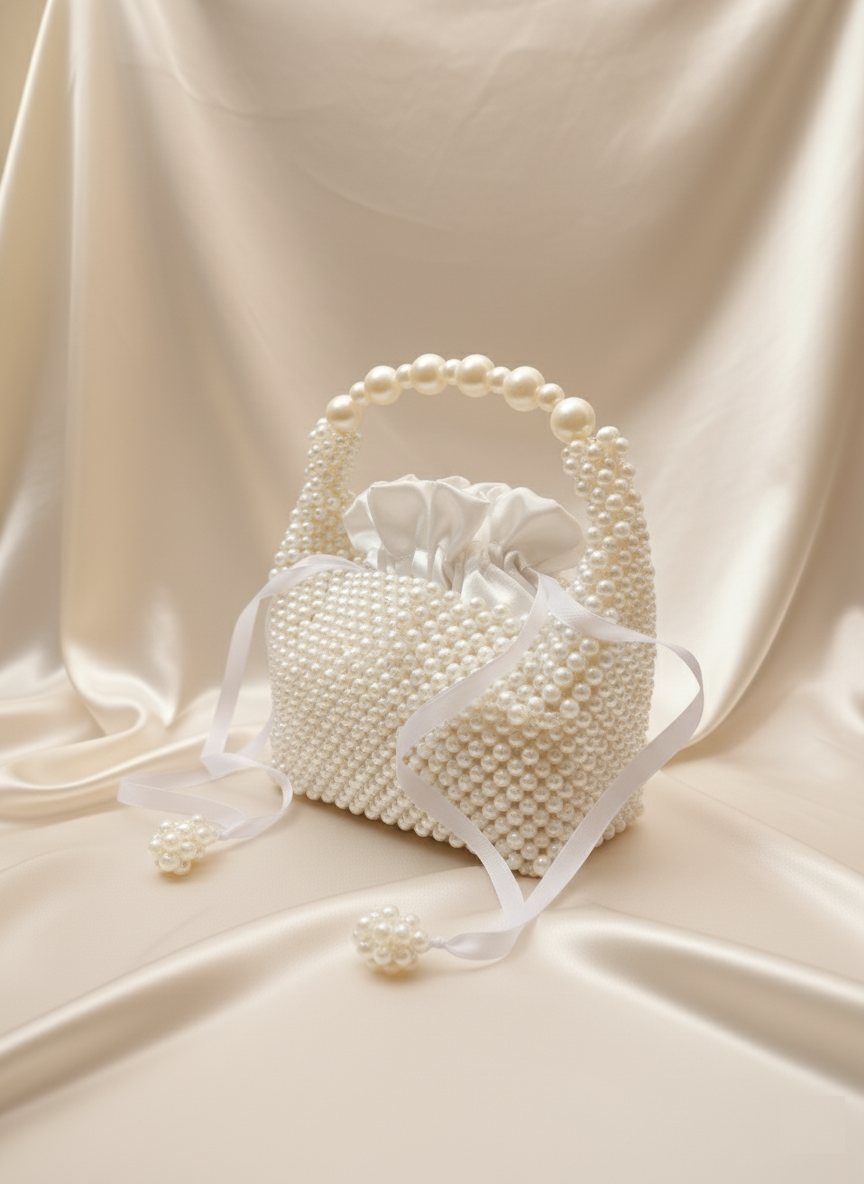 Bridal “Belle” Hand-Beaded Pearl Top-Handle Bag