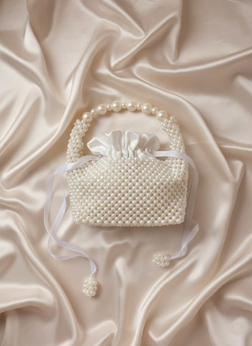 Bridal “Belle” Hand-Beaded Pearl Top-Handle Bag