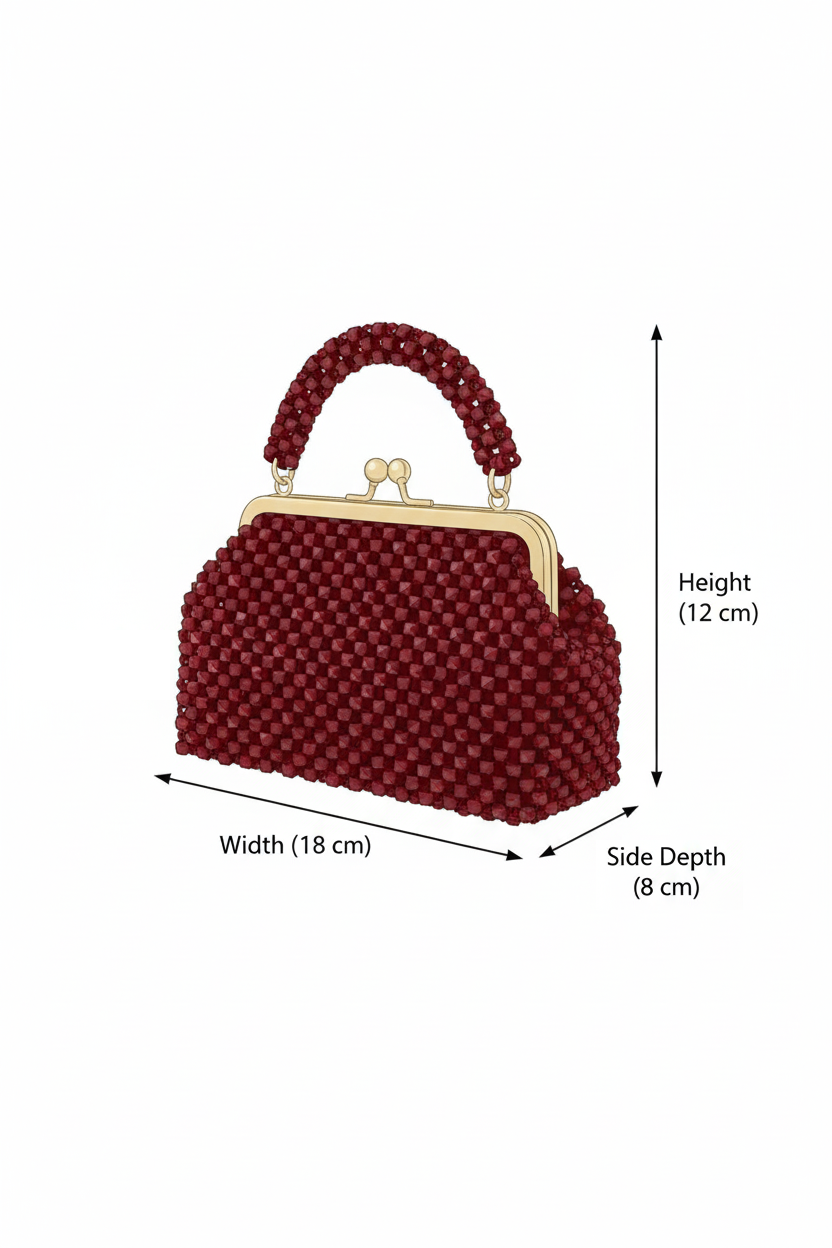 Ruby Glamour Beaded Evening Shoulder Bag  Detachable Chain Included